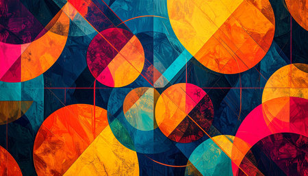 abstract colorful background with circles and lines in grunge style.の素材