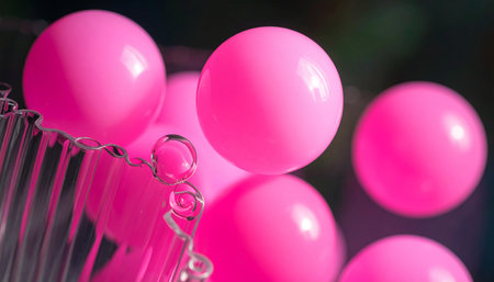 Pink balloons on a dark background, close-up, selective focusの素材