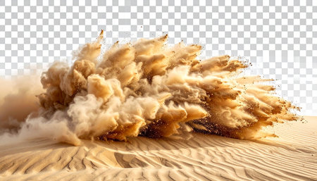 Explosion of sand in the desert. Isolated on transparent backgroundの素材