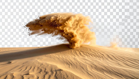 Explosion of sand in the desert. Isolated on transparent backgroundの素材
