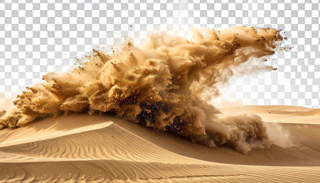 Sand explosion isolated on transparent background. 3d render. Sand desert.の素材