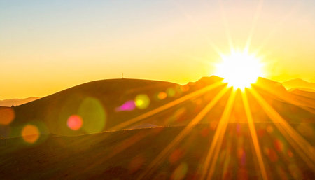 Sunset over the mountains. Beautiful summer landscape. Landscape.の素材