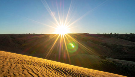 Sunset over the sand dunes in the Sahara desert, Moroccoの素材