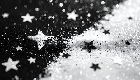 Silver stars on a black background. Christmas and New Year background.の素材