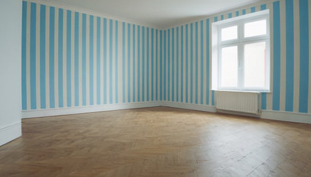 Empty room with blue wall and parquet floor. 3d renderingの素材