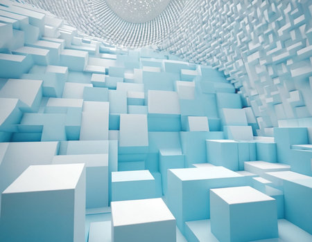 Abstract blue and white background with cubes, 3d render illustration.の素材