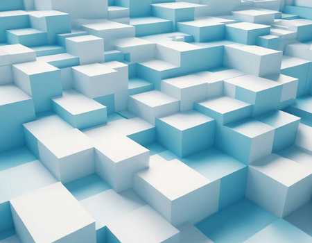 Abstract blue background with cubes, 3d render illustration, square imageの素材