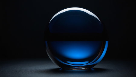 Glass sphere on a black background. Glass ball on a black background.の素材