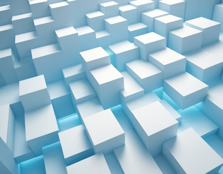 Abstract blue background with white cubes, 3d render, square imageの素材