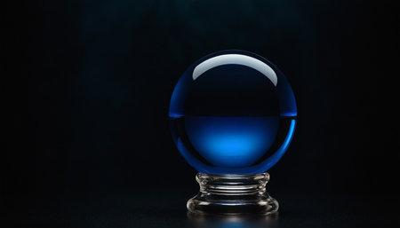 Crystal ball on black background. 3d rendering, 3d illustration.の素材