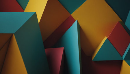 3d rendering of abstract geometric shapes in low poly style. Colorful background.の素材