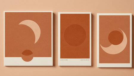 Minimalistic design. Abstract shapes on brown background. Vector illustration.の素材