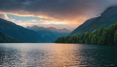 Panoramic view of the Bohinj lake in Slovenia.の素材