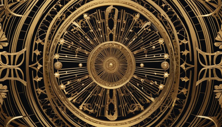 Golden ornament on a black background. 3d rendering, 3d illustration.の素材