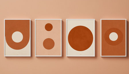 Design concept - top view of modern art frames isolated on orange background for mockupの素材