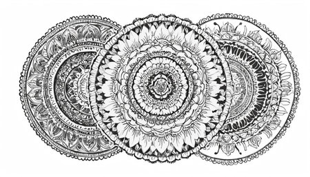 Hand drawn ornamental mandala pattern, vintage line drawing or engraving illustration.の素材
