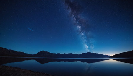 Milky way over the mountain lake at night. Starry sky.の素材