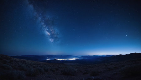 Milky Way over the mountains at night with stars in the skyの素材