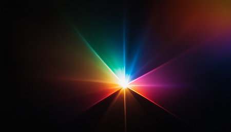 abstract background with rays of light and lens flare, multicolorの素材