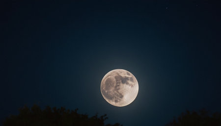 Full moon in the night sky with stars and space for text.の素材