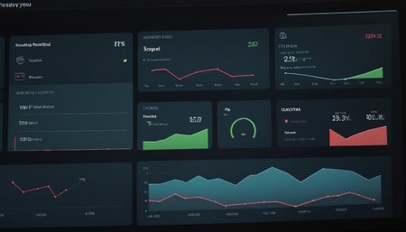 Futuristic UI/UX user interface with charts and graphs.の素材