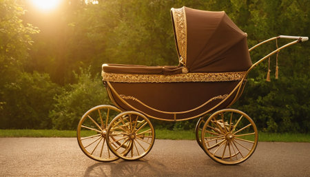 Beautiful vintage carriage in the park at sunset. Retro style.の素材