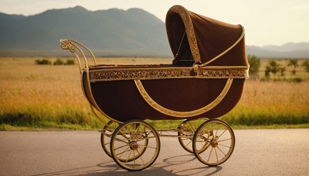 Carriage on the road in the middle of the savannah.の素材