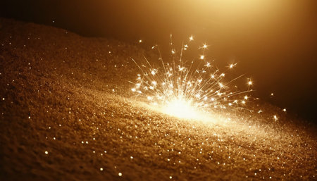 Sparkler firework with sparks flying in the air on a dark backgroundの素材