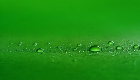 Water drops on a green background. Water drops on a green background.の素材