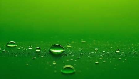 Water drops on a green background. Shallow depth of field.の素材
