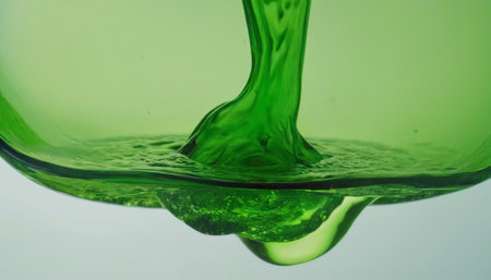 green liquid splash isolated on white background. closeup of green liquid splashの素材