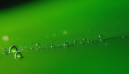 Water drops on a green leaf macro close up. Nature background.の素材