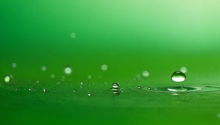 Water drop on green background. Abstract nature background with copy space.の素材