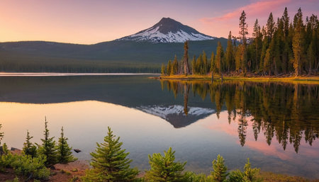 Mount Rainier National Park, Washington, United States. Reflection in the lake.の素材