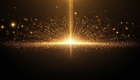 golden rays and sparks on a black background. Vector illustration.の素材