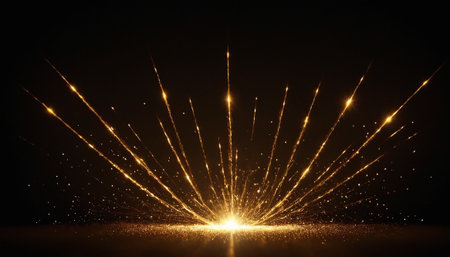 golden glitter and bokeh on black background. 3d renderingの素材