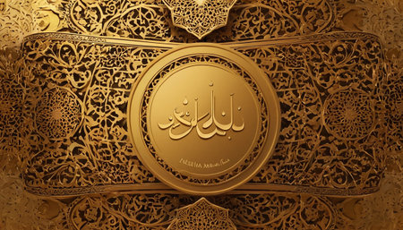 Ramadan Kareem background with arabic calligraphy and gold patternの素材