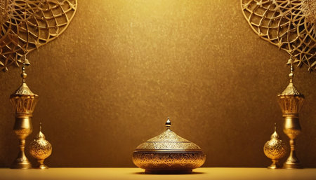 Beautiful oriental tableware, close-up. Islamic backgroundの素材