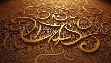 3d illustration of islamic calligraphy in golden colorの素材