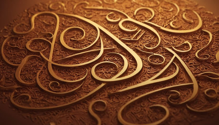 3d illustration of a golden Arabic calligraphy for Ramadan Kareemの素材