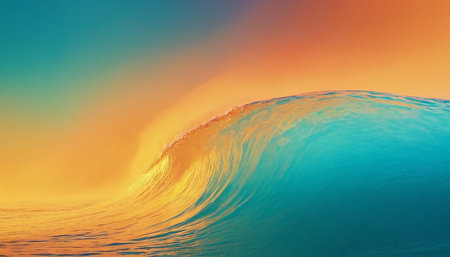 Surf wave in ocean at sunset. 3D rendering illustration.の素材