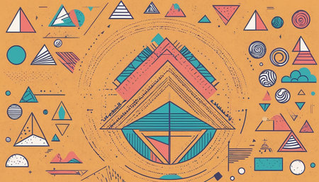 Abstract geometric background with triangles and lines in retro style. Vector illustration.の素材