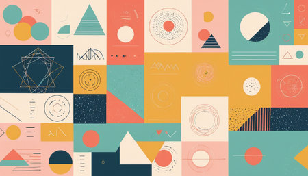 Retro geometric pattern with primitive shapes and lines. Vector illustration.の素材