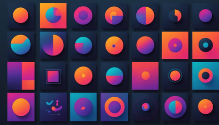 Abstract geometric background with multicolored circles and squares. Vector illustrationの素材