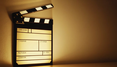 Movie clapper board on a light background with copy space for textの素材