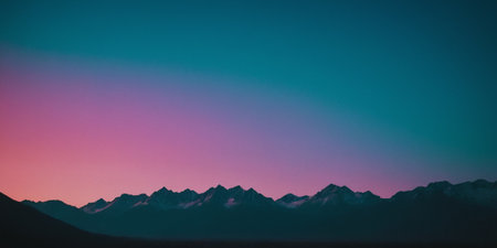 Panoramic view of the mountains at sunset. Toned.の素材