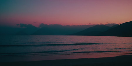 Sunset on the beach in Montenegro. Selective focus.の素材