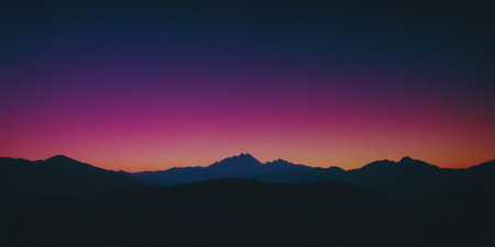 Silhouette of mountains at sunset in Himalayas, Nepalの素材