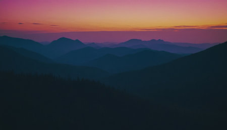 Beautiful sunset in the mountains. Sunrise in the mountains. Mountain landscape.の素材