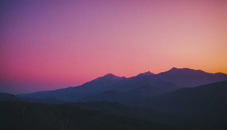Mountain range at sunset. View from the top of the mountain.の素材